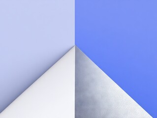 Minimalist abstract artwork featuring intersecting triangular planes in white and shades of blue forming a clean symmetrical composition with soft texture