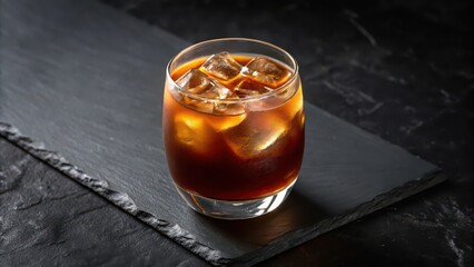 Iced coffee refreshing summer drink on dark slate background perfect for cafe menu and social media posts