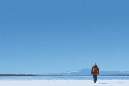 capture essence of world tourism day with minimalistic landscape featuring bright traveler on clear sky backdrop