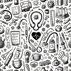 hand drawn doodle icons set health, medical