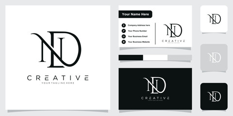 Initial ND or DN Logo Design Vector with business card design template