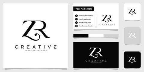 Initial ZR Logo Design Vector template with business card