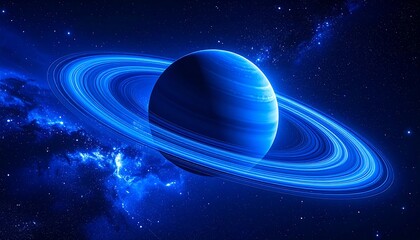 Blue Planet With Rings Space