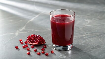 Delicious and healthy pomegranate juice in glass with fresh fruit antioxidant rich drink recipe idea