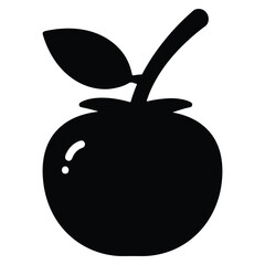 Black and white vector illustration of a simple silhouette of a fruit with a leaf