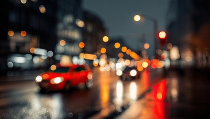 Blurry city street at night