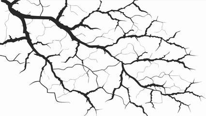Illustration of a network of black cracks spreading across a white background surface pattern design art
