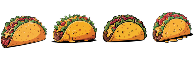 Fish Tacos food set Isolated On White Background, Tacos, Fish, Food Vector.