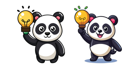 Creative Panda Holding Lightbulb Vector – Cute Animal Mascot Having Idea Moment, Innovation Concept Illustration for Business, Startups, Motivation, Education and Creative Thinking Designs