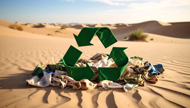 Recycling symbol in desert landfill