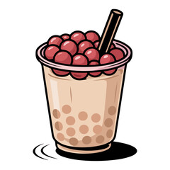 Chocolate ice cream with strawberry ice cream in a glass and straw vector isolated on a white background.