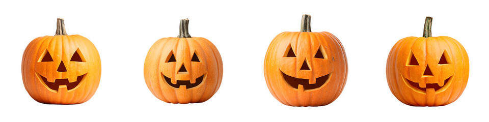Halloween Pumpkin Carvings on White - Jack O' Lantern Collection