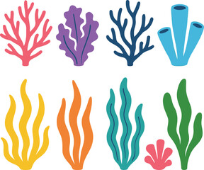 Obraz premium Colorful Coral Reef Seaweed Illustrations