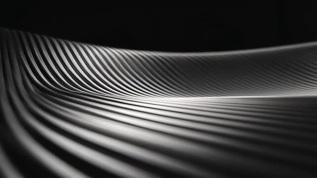 Monochrome Flowing Lines: Abstract Silver Wave Pattern with Dark Backdrop