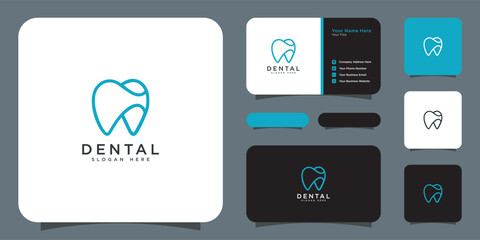 dental care logo vector line style and business card