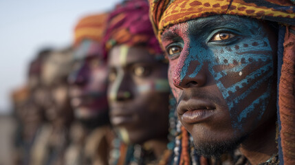 Fototapeta premium Gerewol / Cure Salée Festival, Wodaabe men in vibrant traditional makeup and attire