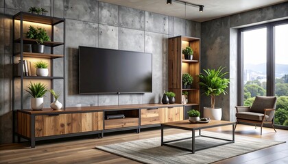 Modern TV cabinet design in minimalist living room interior