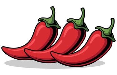 red hot chili peppers vegetable set on white background.