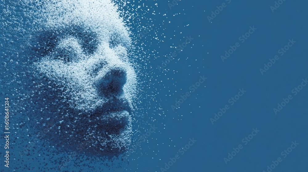Aufkleber abstract blue face composed of many tiny particles, fading into a solid background