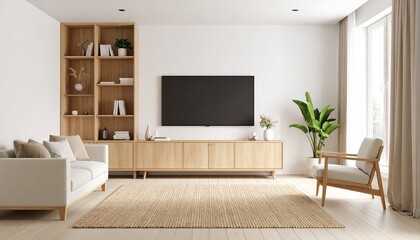 Modern TV cabinet design in minimalist living room interior
