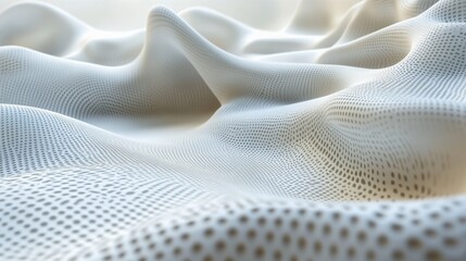 A close-up view of textured, flowing white fabric with a soft, undulating appearance.