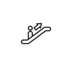 An escalator icon with a person going up, indicated by an upward-pointing arrow, signifying upward movement.