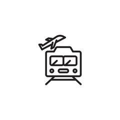 An icon showing an airplane above a train, representing multimodal travel or transportation by air and rail.