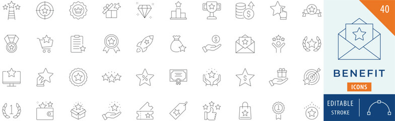 Benefit icon collection set. Editable stroke.