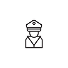 An icon of a security guard or officer, depicted as a stylized person wearing a uniform and a peaked cap.