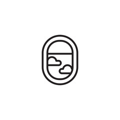 An icon depicting an airplane window with two clouds visible outside, symbolizing air travel and sky views.