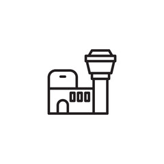 An icon showing an airport terminal building next to an air traffic control tower, symbolizing an airport or aviation hub.