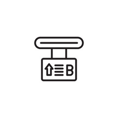 An icon of a hanging sign with an upward arrow, a hamburger menu icon, and the letter "B," possibly indicating a floor or section.