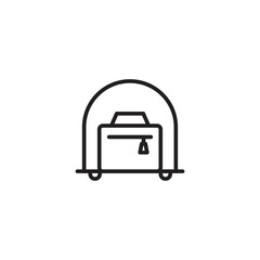 An icon depicting a wheeled suitcase inside a baggage scanner, symbolizing luggage screening or baggage claim.