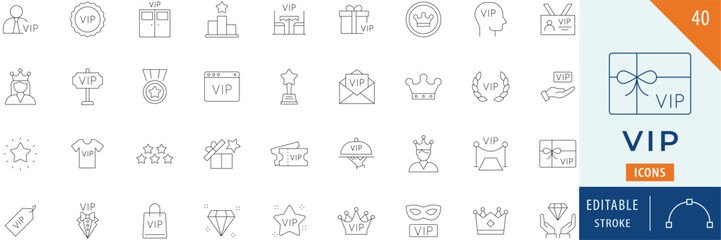vip icon collection set. Editable stroke.