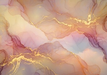 Fototapeta premium Elegant fluid art texture with soft pastel hues and golden accents illustration