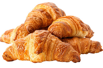 Pile of golden croissants with transparent background
