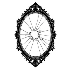 Ornate mirror with shattered glass black and white silhouette