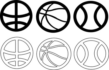 different sport ball icon set in outline and line art styles