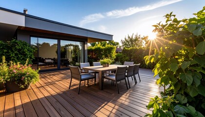 Obraz premium Serene Sunset on Modern Deck