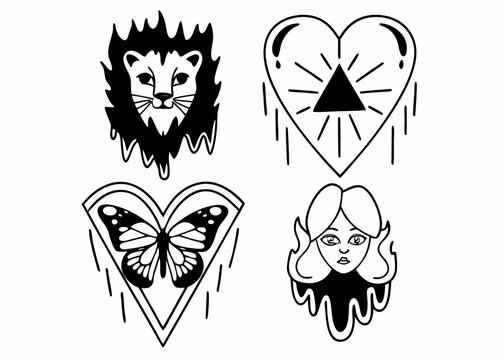 Naklejki Vector illustration of tribal skull and heart tattoo designs, a symbol of love and art