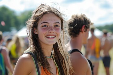Teenagers enjoying themselves at a summer music festival,  the freedom and excitement of live music and social gatherings, Generative AI