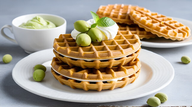 Lody pistacjowe w wafelkowej miseczce na przezroczystym tle