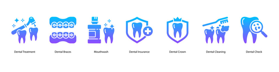 Orthodontic care web banner icon vector illustration for Dental Treatment, Dental Braces, Mouthwash, Dental Insurance, Dental Crown, Dental Cleaning, and Dental Check.