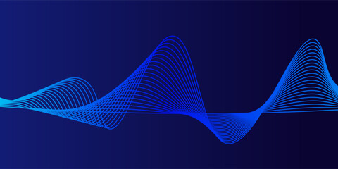 Abstract dark blue banner template. Vector minimal wavy line background with text for social media cover, header