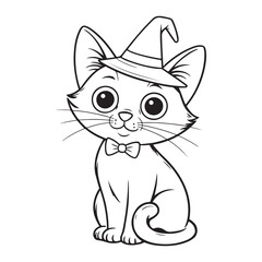 Cartoon cat wearing a witch hat and bow tie illustration