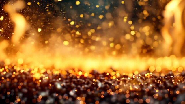 Fiery Forge: Intense close-up of fiery sparks, embers, and flames, the very heart of metalwork, illustrating the powerful energy of the forge. 