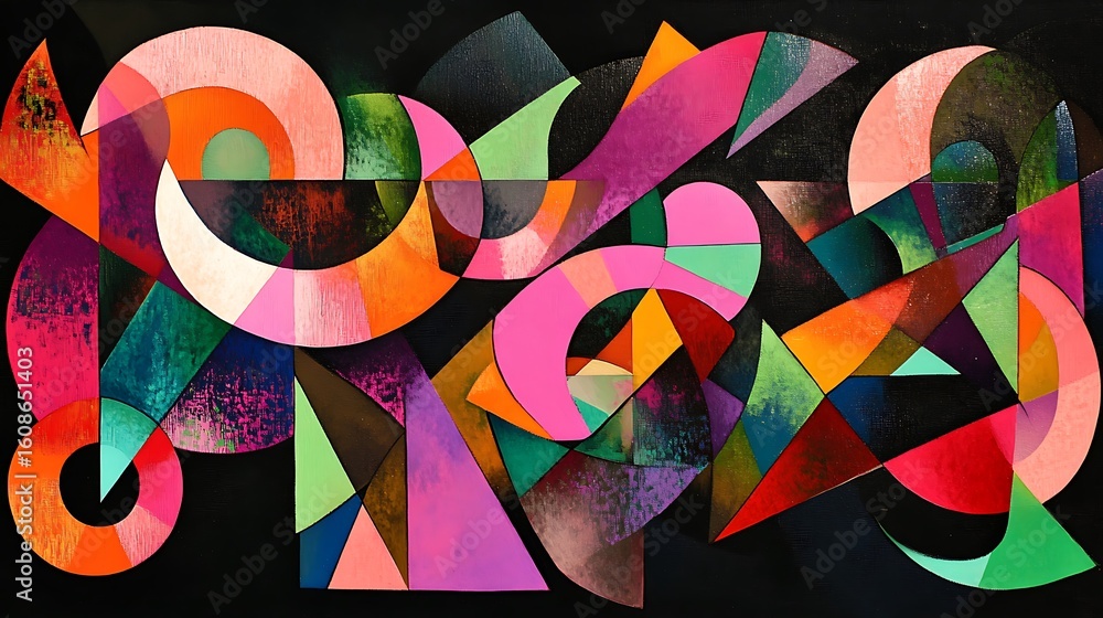 Poster abstract geometric composition with vivid hues and sharp forms for modern expression visual impact s