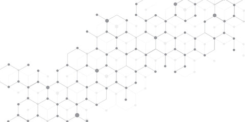 Hexagonal Molecular structure abstract tech network pattern. abstract geometric hexagon with connecting dots and lines. connecting Medical science, technology concept background Vector illustration.	