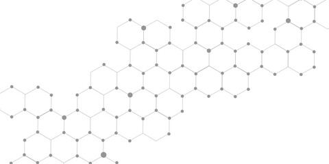 Hexagonal Molecular structure abstract tech network pattern. abstract geometric hexagon with connecting dots and lines. connecting Medical science, technology concept background Vector illustration.	