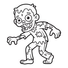 Cartoon zombie outline walking with tattered clothes design